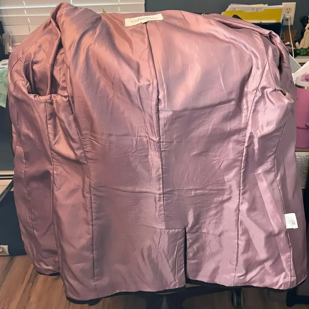 Calvin Klein Wool Car Coat 4P Brown Martingale Back Tortoiseshell Look Buttons - Picture 5 of 6